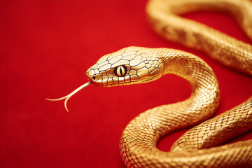 Fototapeta premium Gold snake on a red background for Chinese New Year concept