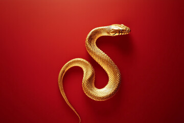 Obraz premium Gold snake on a red background for Chinese New Year concept