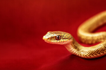 Fototapeta premium Gold snake on a red background for Chinese New Year concept