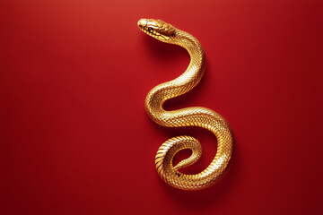 Fototapeta premium Gold snake on a red background for Chinese New Year concept