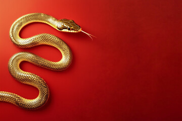 Obraz premium Gold snake on a red background for Chinese New Year concept