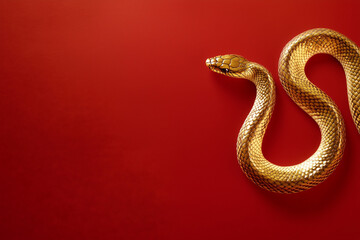 Fototapeta premium Gold snake on a red background for Chinese New Year concept