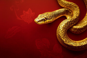 Fototapeta premium Gold snake on a red background for Chinese New Year concept