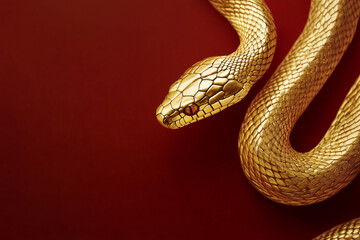 Obraz premium 3D gold snake on red background celebrating Chinese New Year