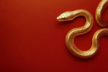 Fototapeta premium 3D gold snake on red background