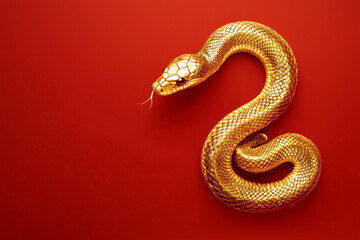 Fototapeta premium 3D gold snake on red background celebrating Chinese New Year