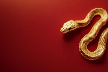 Fototapeta premium 3D gold snake on red background