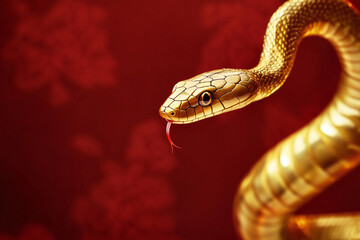 Obraz premium 3D gold snake on red background celebrating Chinese New Year