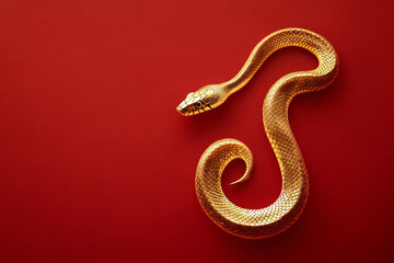 Fototapeta premium 3D gold snake on red background celebrating Chinese New Year