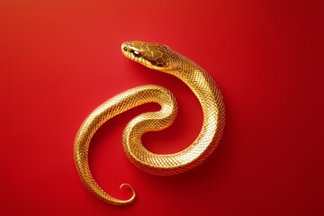 Fototapeta premium 3D gold snake on red background celebrating Chinese New Year