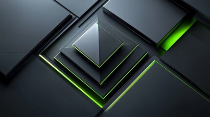 Futuristic geometric abstract design with dynamic lines and neon green accents on dark background