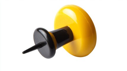 Fototapeta premium One yellow sticky note with a black pushpin, isolated on a white background. Detailed,