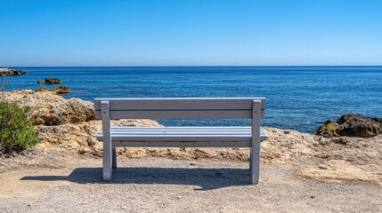 Seaside Bench Overlooking Tranquil Blue Ocean
