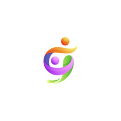 abstract person logo with letter G combination in colorful gradient 3d design style