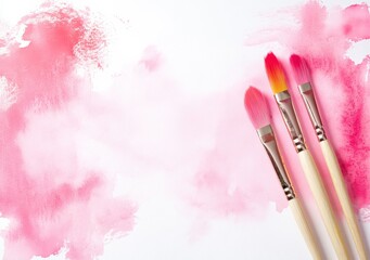 Fototapeta premium Watercolor Brushes with Pink Paint Strokes on White Background