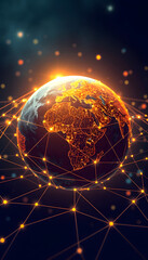 Obraz premium Global network connection covering the earth with lines of innovative perceptron, dreamy atmosphere, with white tones