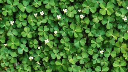 Lush Green Clover Patch With Delicate White Blooms