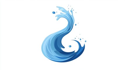 A vertical, curved wave of water splash, elongated and vertical in shape, isolated against a white background. The look is simple and clean, with no drop shadow. The water drops and splashes are in a 