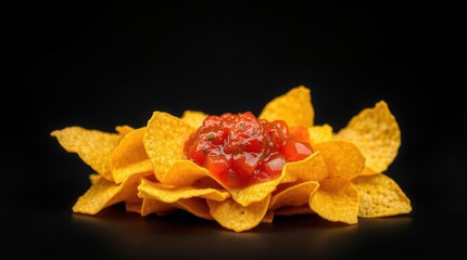 Tortilla chips with salsa. A delicious snack or appetizer, perfect for sharing. Crunchy, savory, and flavorful.