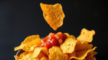Tortilla chips and salsa: A delicious snack, perfect for any occasion.  Crispy chips and vibrant salsa make a satisfying treat.