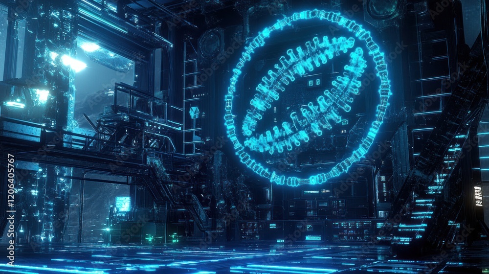 Poster futuristic laboratory showing viral genetic code