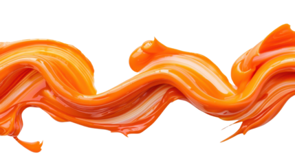 Flowing, trickling colorful orange paint on transparent background 