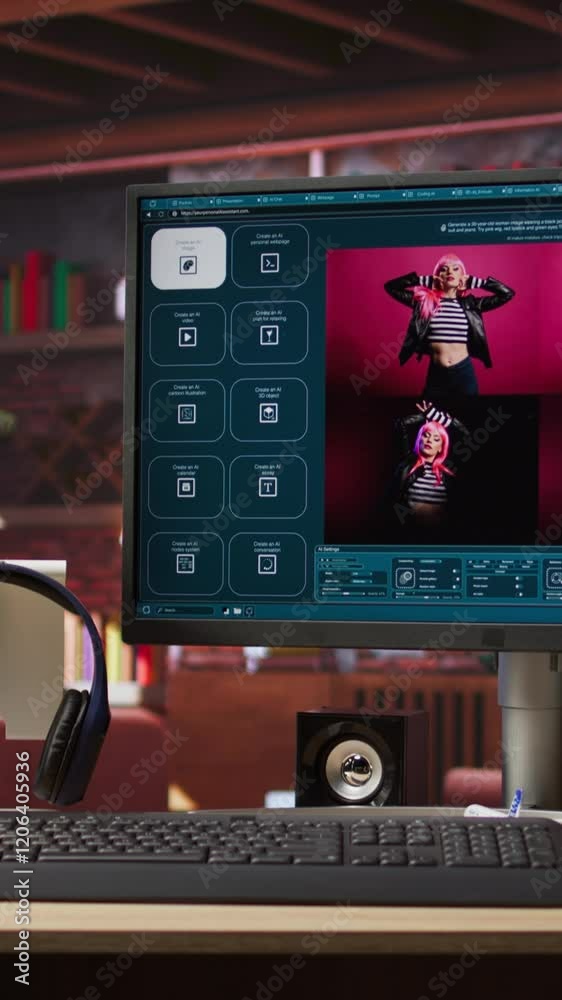 Fototapete vertical video generative artificial intelligence gpt on pc monitor with image understanding capabil