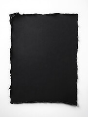 A solid black square with a rough, uneven edge set against a white background.