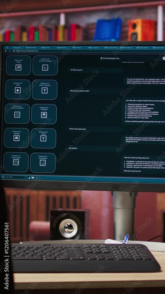 Fototapete vertical video ai llm chatbot on computer screen in home office designed to understand human languag