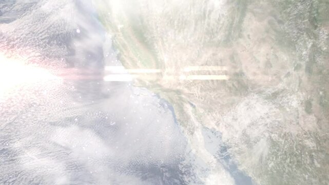 Earth zoom in from space and focus on Arcadia, California, USA. Background for travel blog or intro. Satellite view. 3D style animation. Images from NASA.