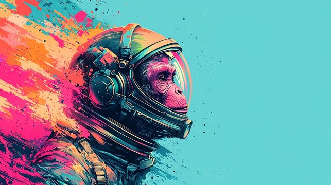 Colorful Ape Astronaut in Space