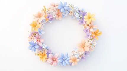 Naklejka premium circular wreath made of pastel-colored flowers. Spring and decorative concept