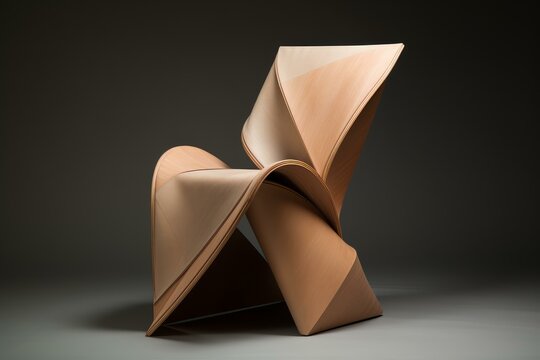 Studio shot of a uniquely designed wooden chair, showcasing modern craftsmanship and innovative furniture design - Powered by Adobe