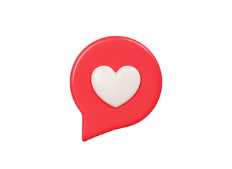 3D Social media like and emoji icon. Red speech bubble message with heart. Love chat. Reaction button. Valentine's Day. Cartoon design element isolated. 3D Vector illustration