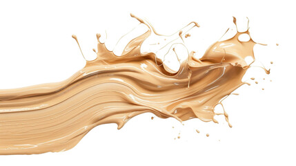 Fototapeta premium Flowing, trickling colorful beige paint on transparent background