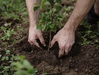 Gentle Tree Planting in Sustainable Urban Garden