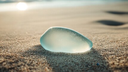 Obraz premium A smooth glass stone on the sandy beach under sunlight 