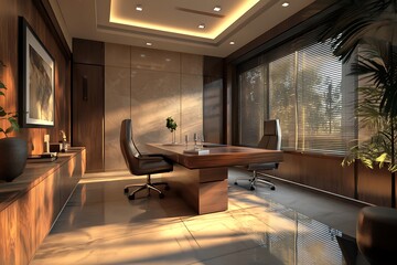 Modern office interior with elegant design and natural lighting.