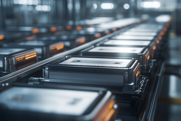 Assembly line of mass production electric vehicle batteries	