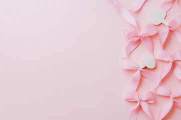 Fototapeta premium pink ribbons on a pastel background symbolizing cancer awareness