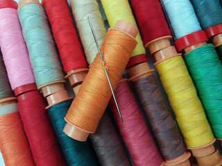 Colorful spools of thread used in making clothes