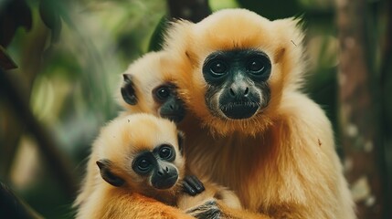 Obraz premium close up image of forest Monkey mother with child in forest