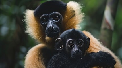 Obraz premium close up image of forest Monkey mother with child in forest