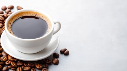 Fototapeta premium Enjoying a warm cup of coffee amidst aromatic coffee beans