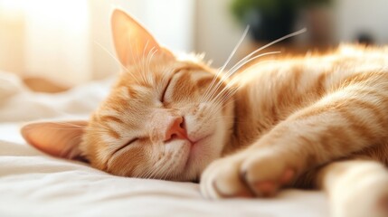 Relaxing moments with a sleepy cat enjoying morning sunlight