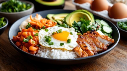 Healthy feast of colorful ingredients on a rustic wooden table