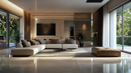 Modern living room with natural light and elegant furnishings.