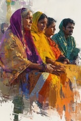 Fototapeta premium Vibrant cultural portrait of four people in colorful traditional attire