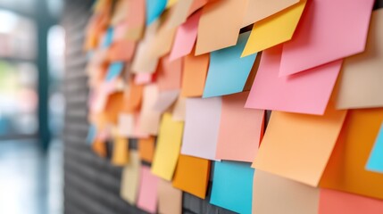 Organizing thoughts and reminders with colorful sticky notes at the office
