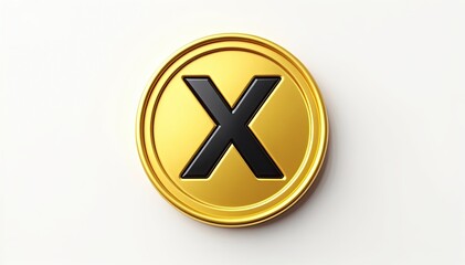 Obraz premium A gold coin with a black letter X in the center, on a white background. Simple, clean, and visually striking.